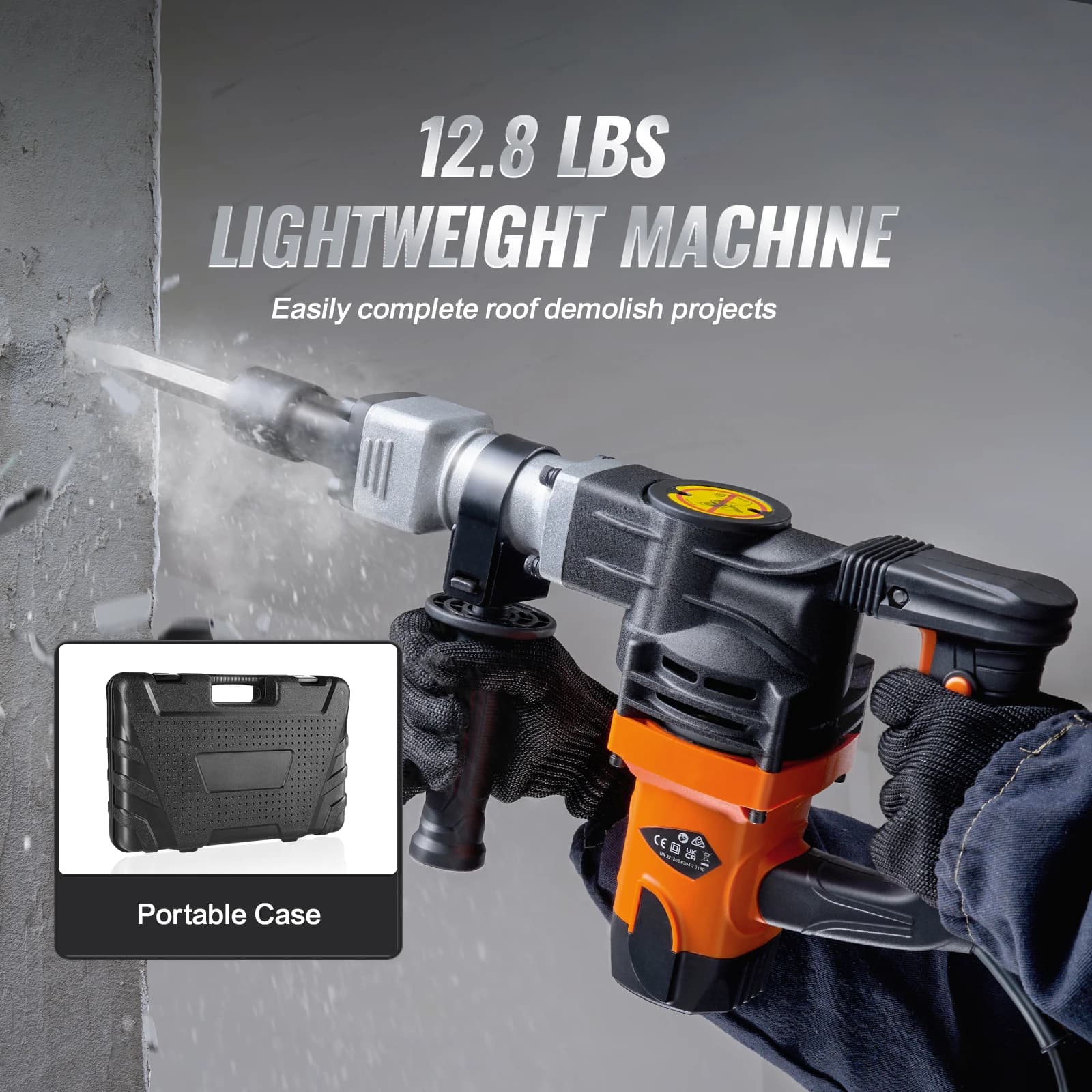 1400W Demolition Jackhammer | Heavy-Duty Concrete Breaker with 2 Chisel Bits - Thumbnail 4