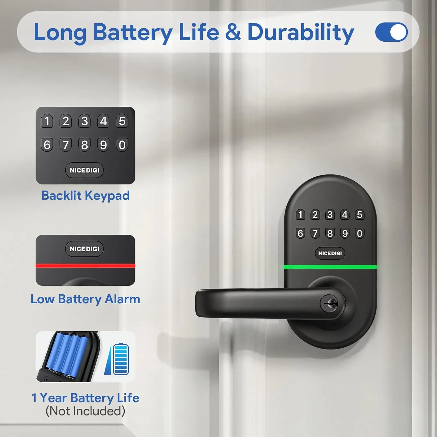 Keypad Door Lock | Backlit Entry & Auto-Lock | Easy Installation Home Security - Thumbnail 4
