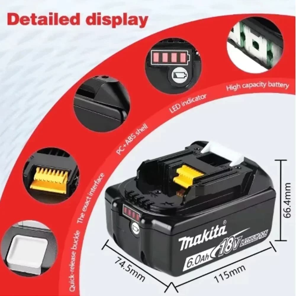 Makita 18V 6.0Ah High-Capacity Battery | Extended Runtime for BL1830, BL1840, BL1850 Power Tools - Thumbnail 6