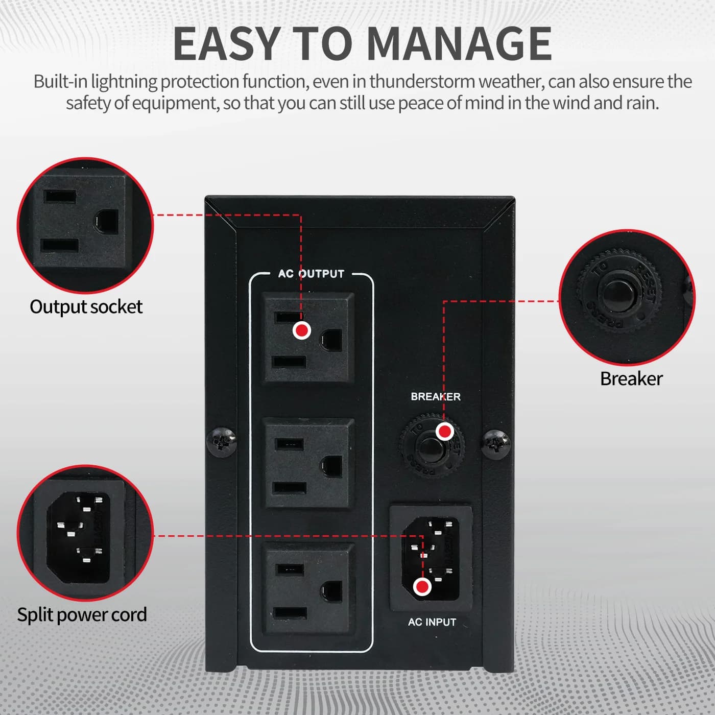 1000VA/600W 120V UPS Power Supply Battery Standby Power with 3 Outlets and LCD Display Surge Protector for Home and Office - Thumbnail 2