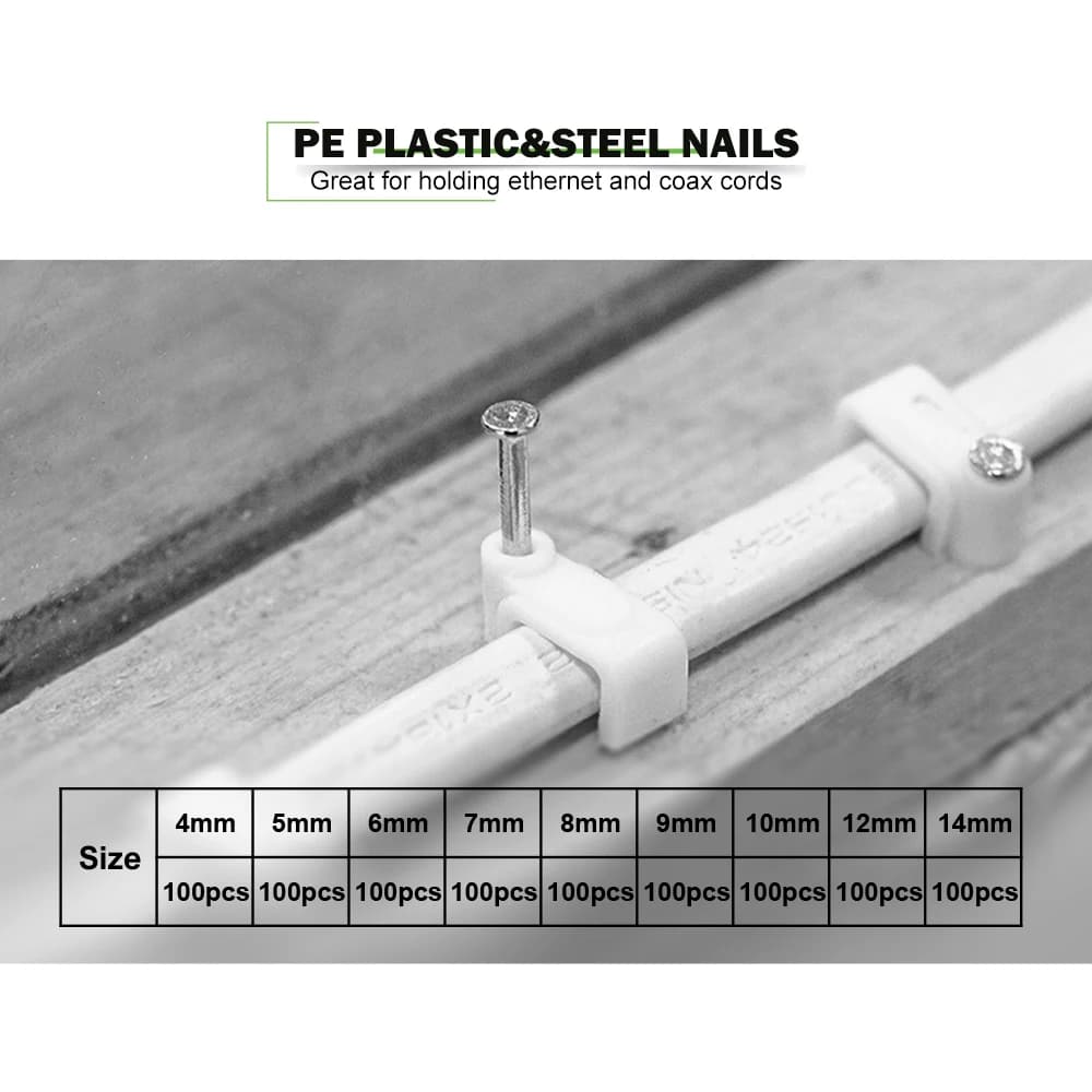 Cable Management Kit | 100-Piece Flat Wire Clips | 4mm to 14mm Cord Organizers - Thumbnail 2