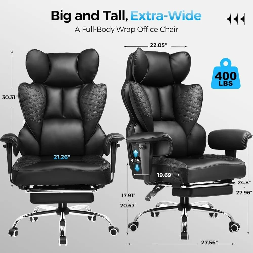 and Tall Gaming Chair | 400LBS Capacity with Deluxe Embossed Leather | 150° Reclining Foot Rest - Thumbnail 2