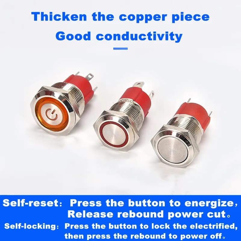 Heavy-Duty Waterproof Push Button Switch | 10A-20A High Current | 12V-24V Automotive & Industrial Grade - Thumbnail 3
