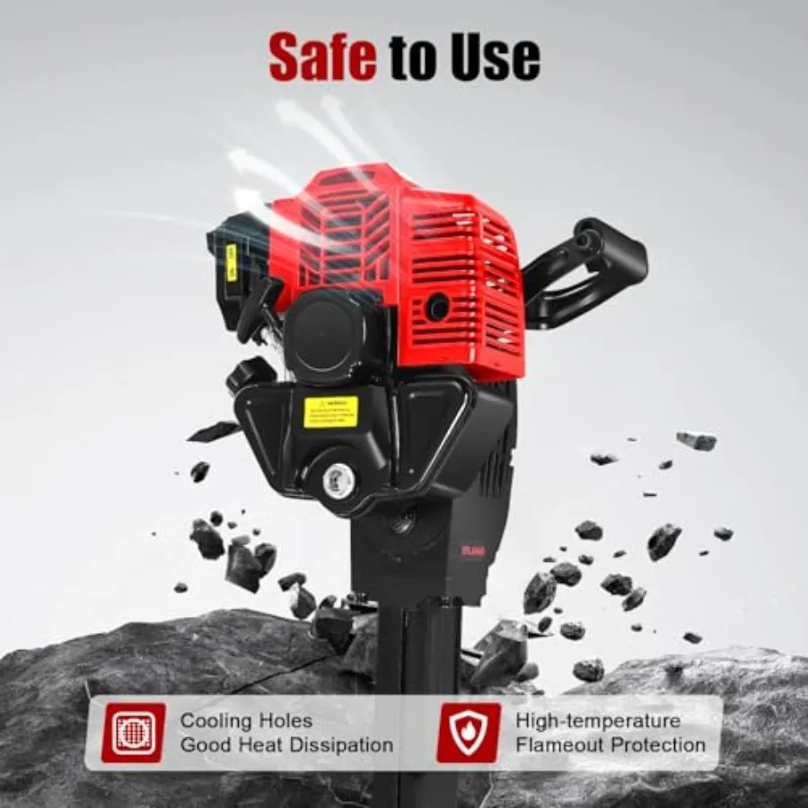 52cc Gas-Powered Demolition Hammer | Heavy-Duty Concrete Breaker & Jackhammer - Thumbnail 5
