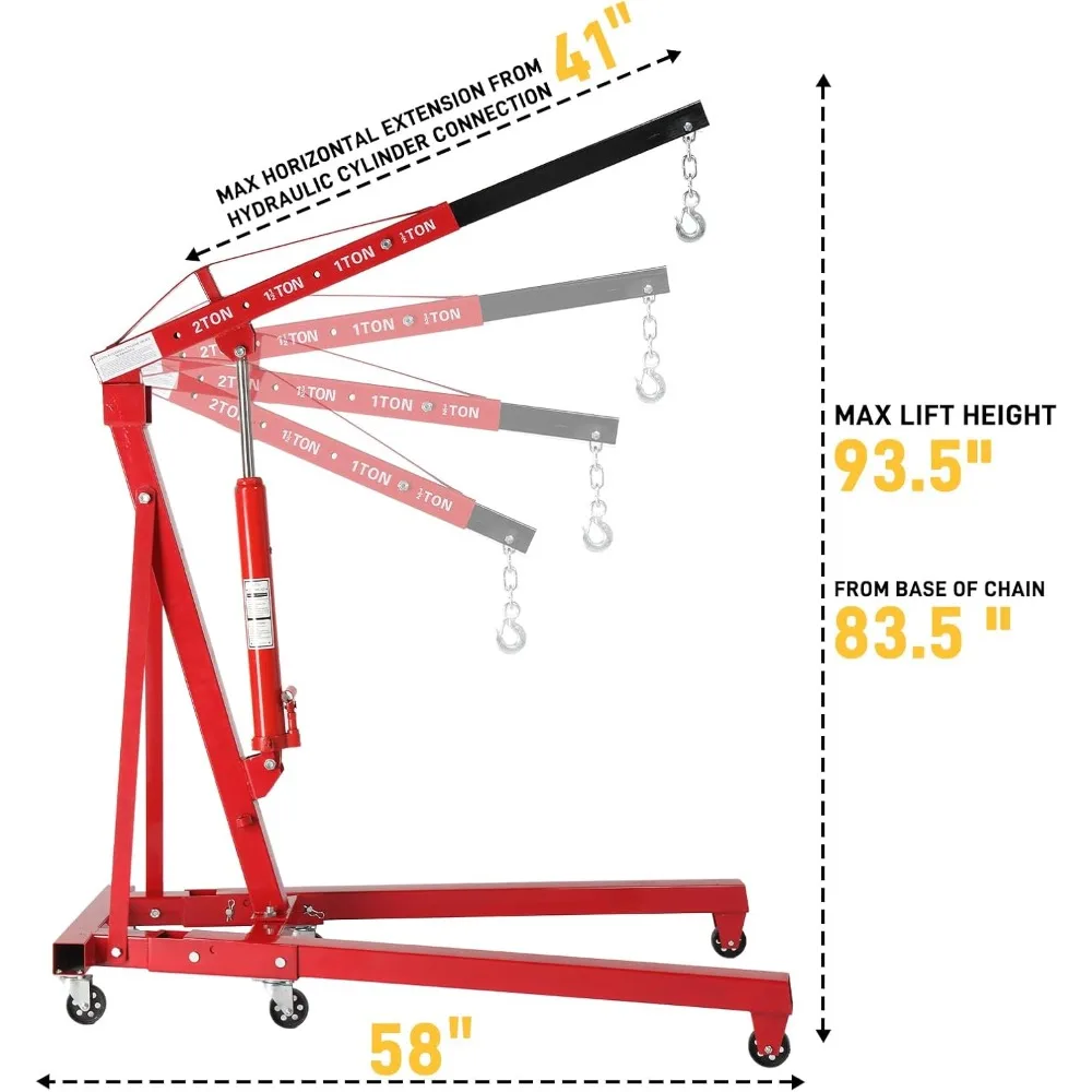 2-Ton Folding Engine Hoist | Heavy-Duty Hydraulic Shop Crane for 4000 lb Lifts - Thumbnail 4