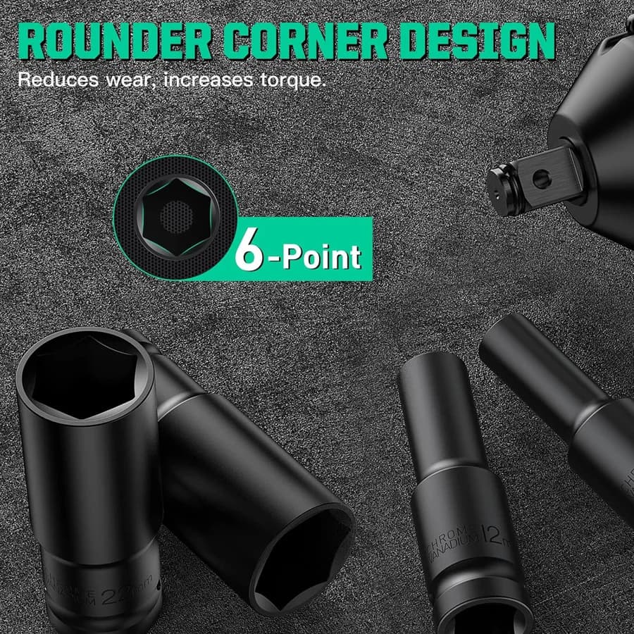 1/2-Inch Drive Impact Socket Set | 8-32mm Metric | Heavy-Duty Carbon Steel | Hard Case Included - Thumbnail 3