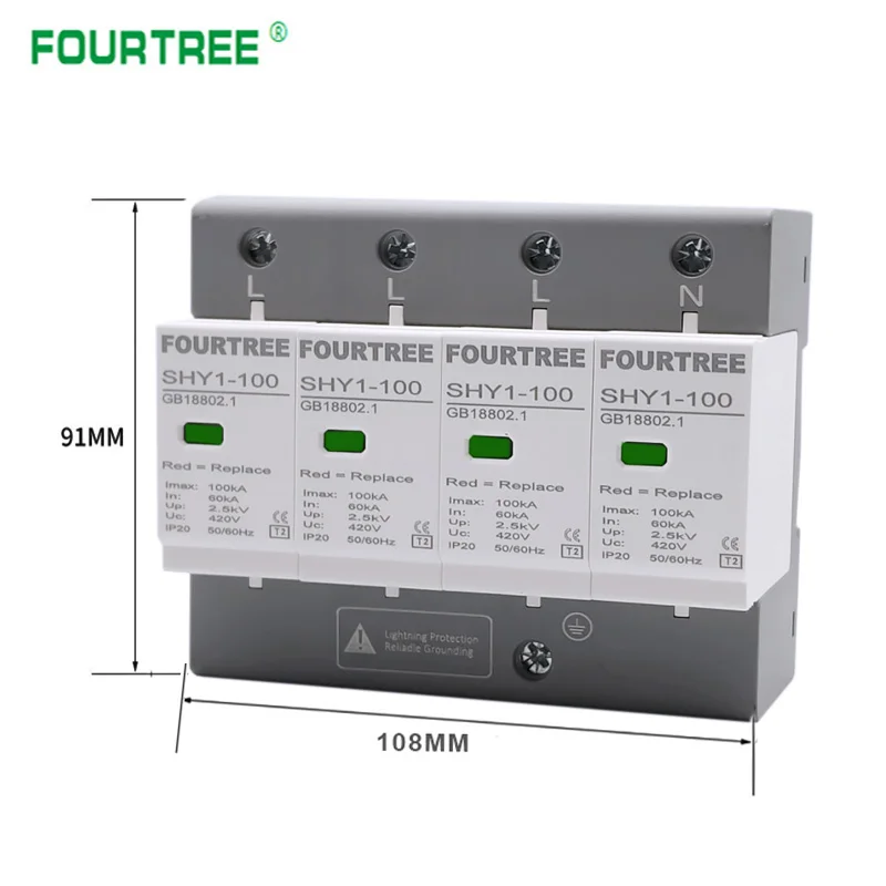 Surge Protector | 3P+N AC 385V-420V | 40-100KA Lightning Arrester for Whole-Home Protection - Thumbnail 2