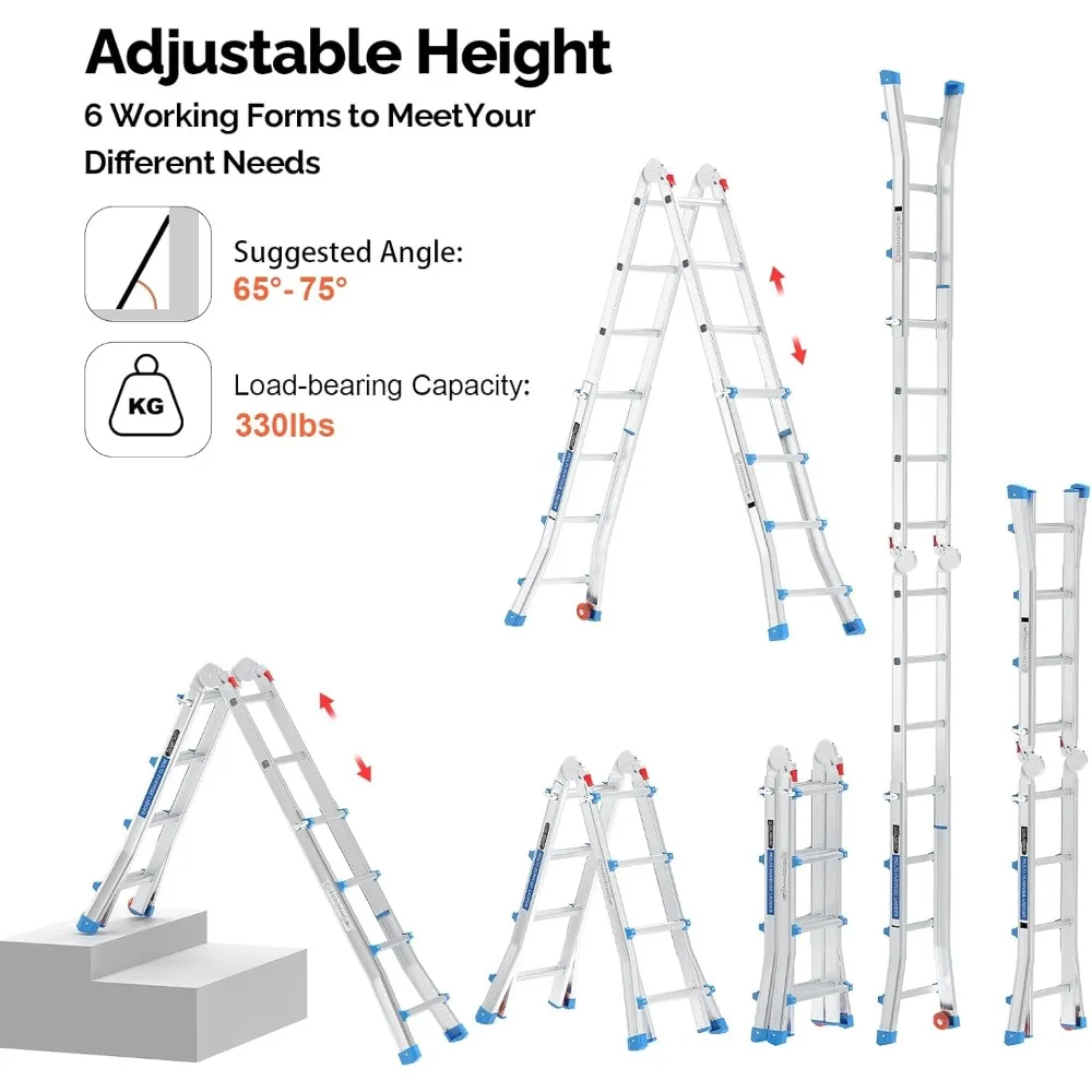 4-Step Ladder | 17ft Reach with Multi-Position Folding | Flared Legs & Wheels for Portability - Thumbnail 3