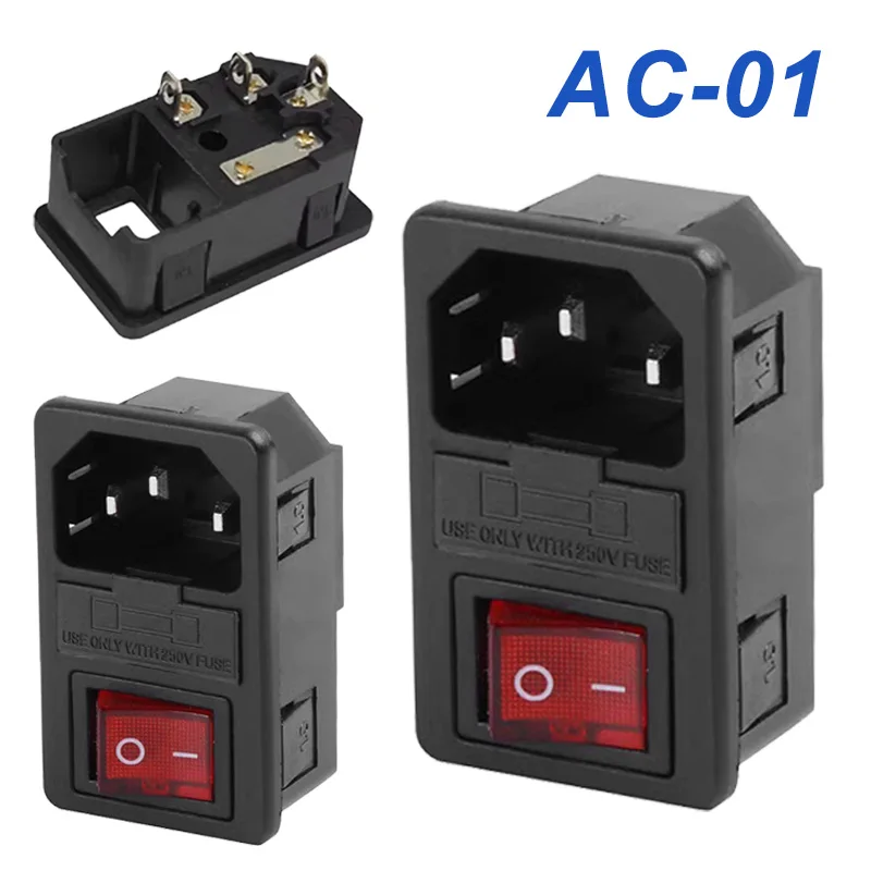 Rocker Switch with Red LED Indicator | 10A Fuse Protection | AC Power Socket Connector - Thumbnail 2