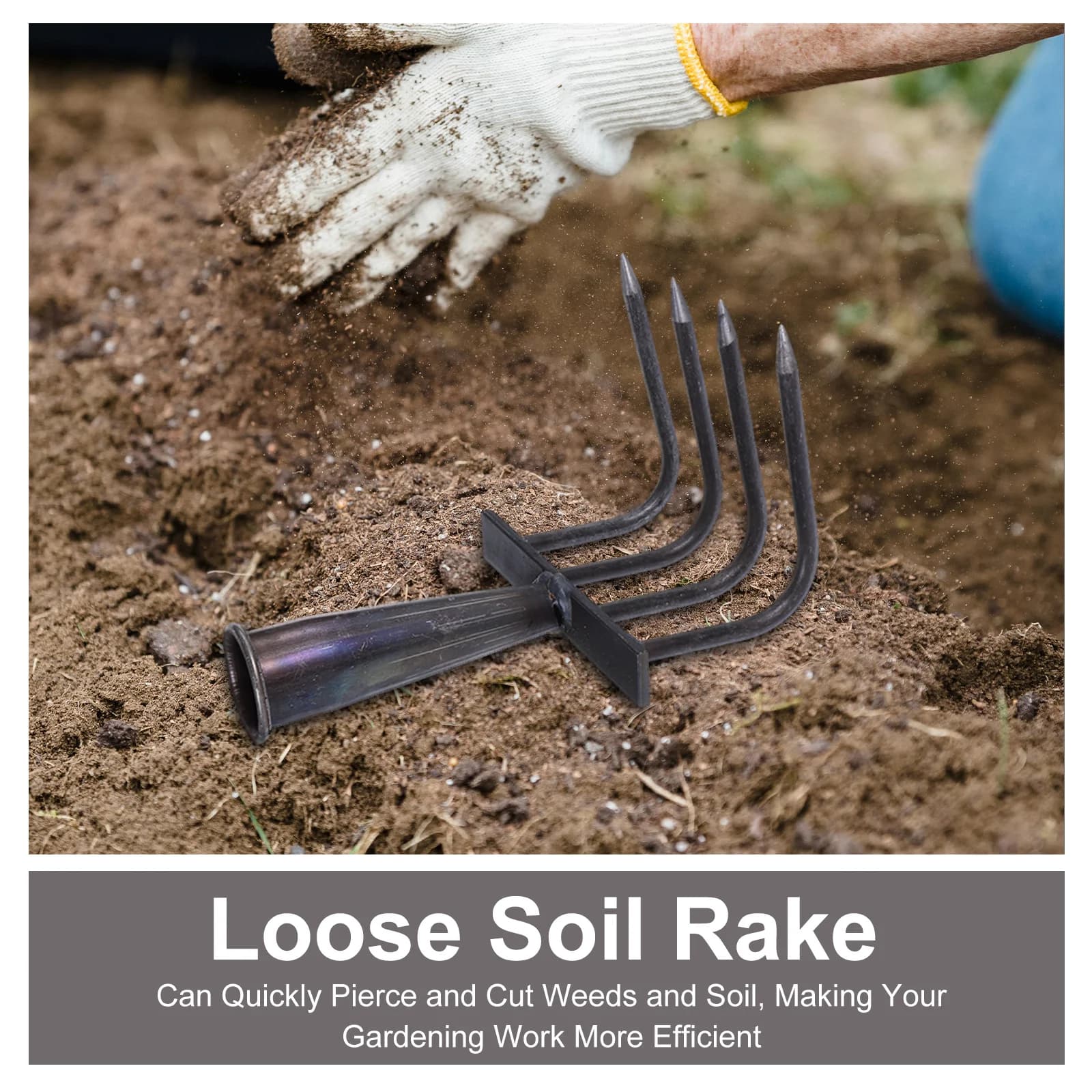 Duty Garden Rake | 4-Tine Manganese Steel Design | Professional Soil Loosening & Leaf Removal - Thumbnail 4
