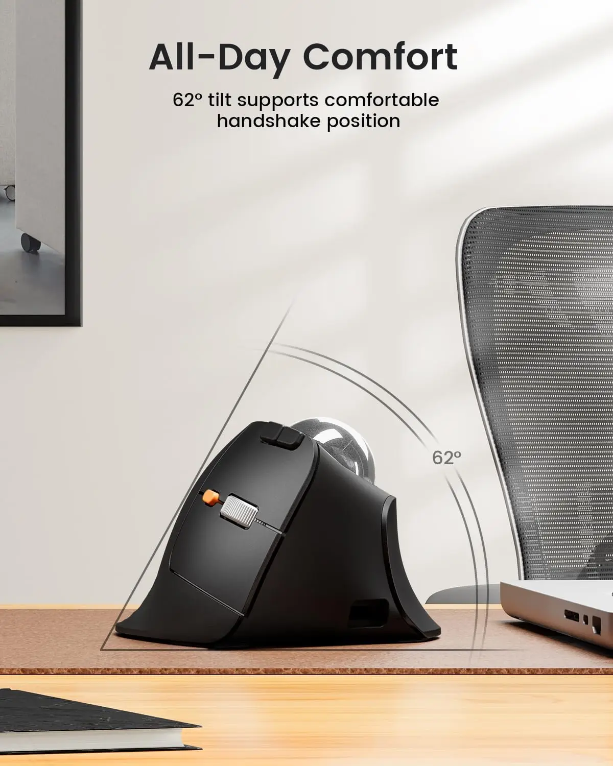 ProtoArc Vertical Wireless Trackball Mouse, EM05 NL Bluetooth Ergonomic Rollerball Mouse Rechargeable Computer Laptop Thumb Mice - Thumbnail 3