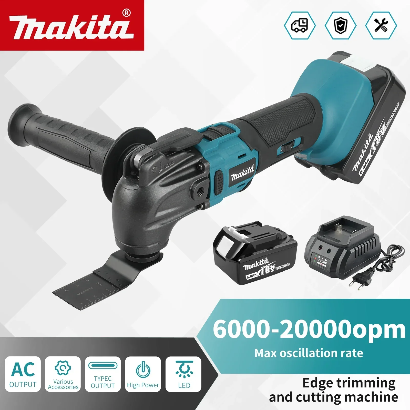 Makita 18V Multi-Use Trimming Cutter | 6-Gear Settings | 340mm Sawing & Cutting Tool - Thumbnail 2