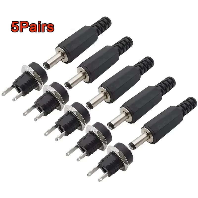 DC Power Connector Set | 5.5x2.1mm Panel Mount Jack & Plug | 5-Pair Kit for Secure Adapter Wiring - Thumbnail 2
