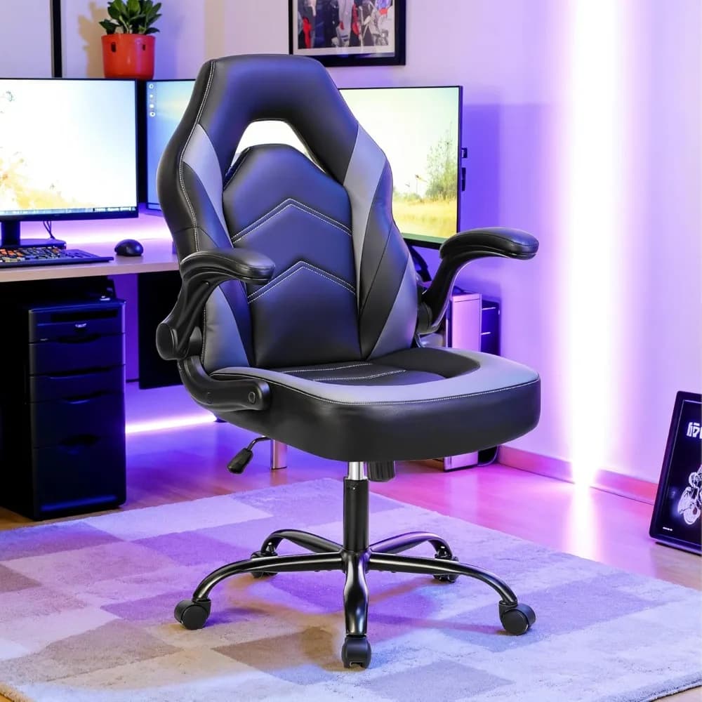 Racing Chair | Adjustable PU Leather Gaming Desk Chair | Flip-Up Armrests - Thumbnail 2
