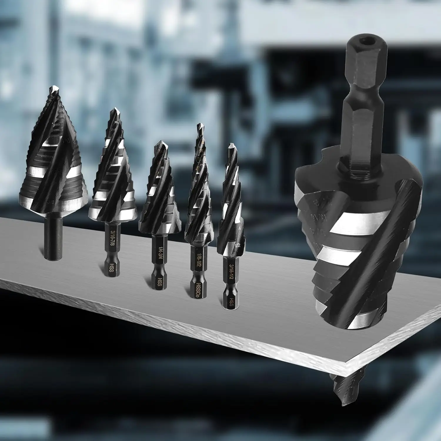 Step Drill Bit Set | 5-Piece Titanium-Coated HSS | Multi-Size Metal Drilling Kit - Thumbnail 5