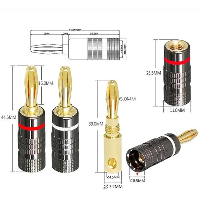 Gold-Plated Banana Plugs for Speakers | 4mm Audio Connectors | 2-50 Pack - Thumbnail 2