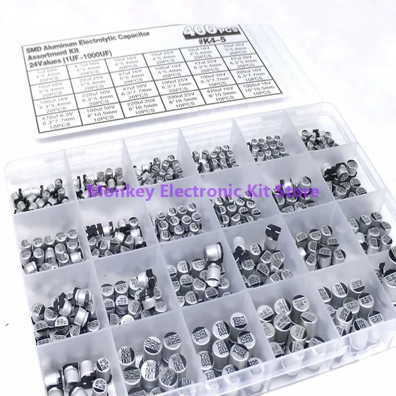 SMD Capacitor Kit | 24 Values 1uF-1000uF | 6.3V-50V Aluminum Electrolytic | Repair & Prototyping - Thumbnail 6