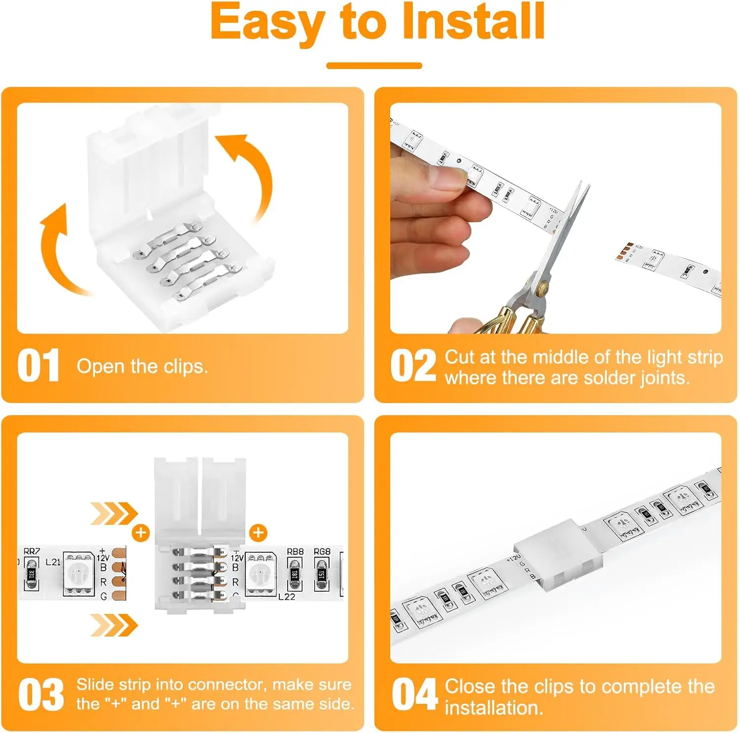 L-Shape LED Strip Connectors | 10-Pack for 5050/3528 RGB | Solderless Corner Installation - Thumbnail 3