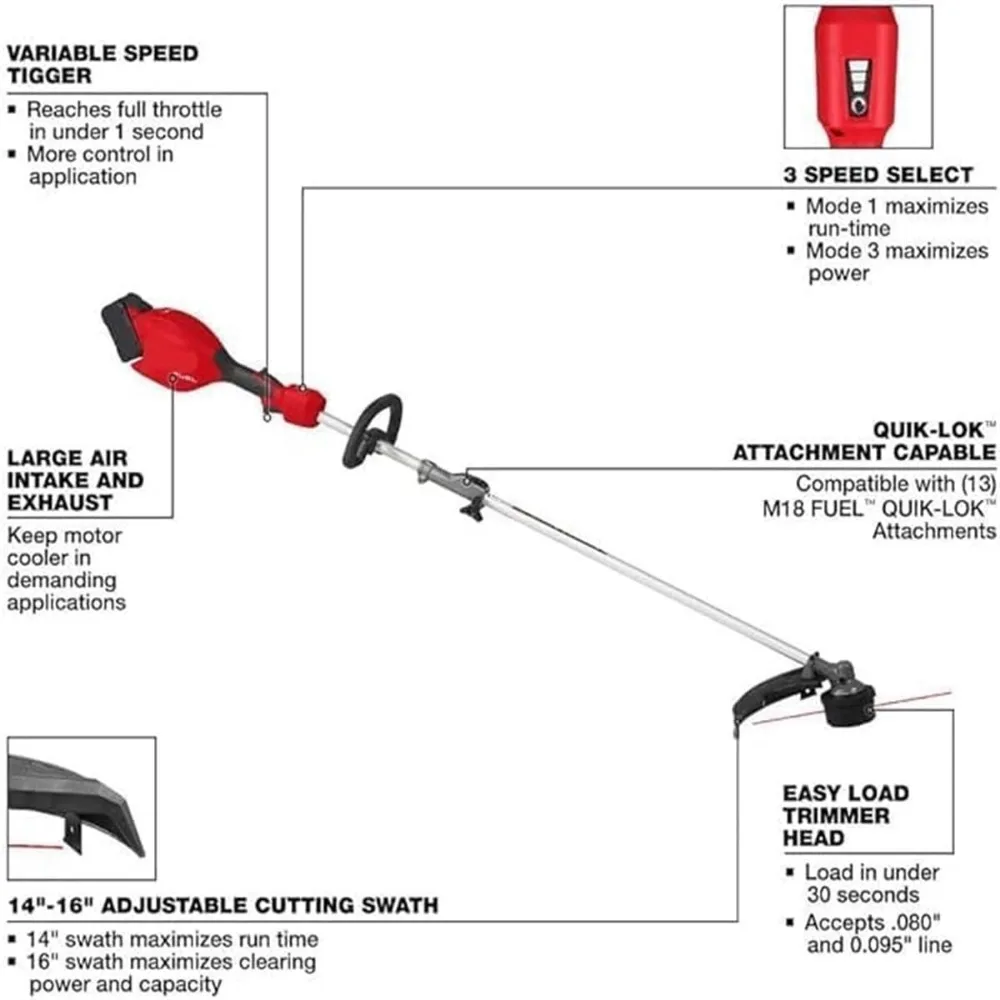 Milwaukee M18 String Trimmer | Brush Cutter Attachment Compatible | 18V Cordless Yard Tool - Thumbnail 4