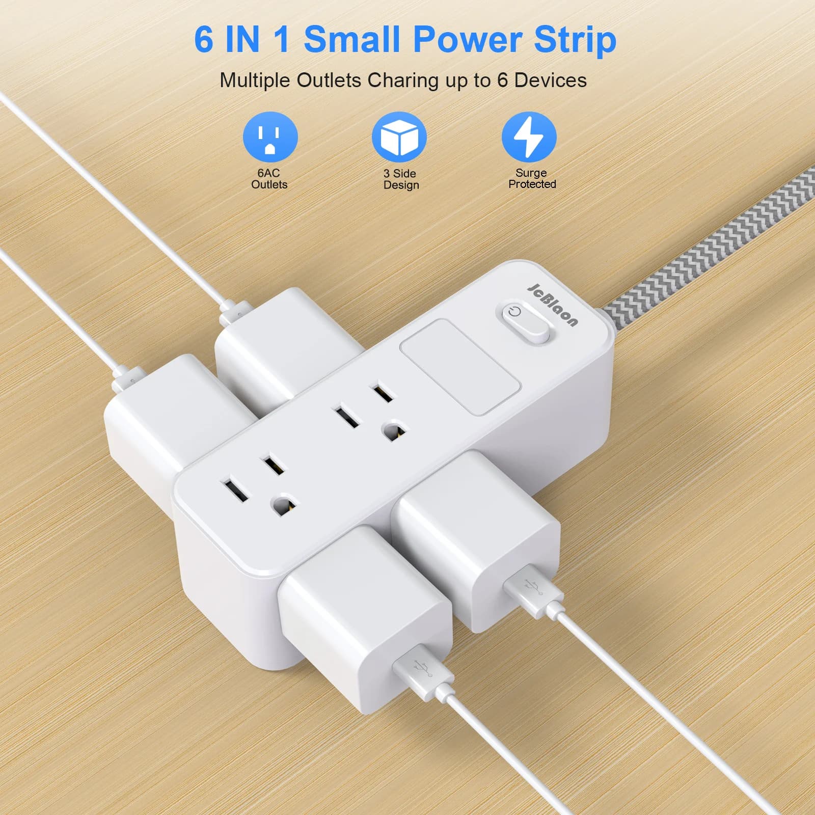 5-Outlet Surge Protector Power Strip | 5-Foot Extension Cord | Smart Home & Office Network Filter - Thumbnail 2