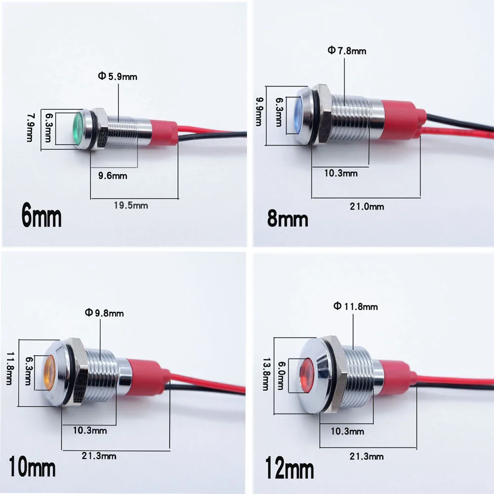 Indicator Light Kit | 6-12mm LED Panel Mount | Multi-Voltage (3-220V) | Red, Green, Blue, White, Orange - Thumbnail 2