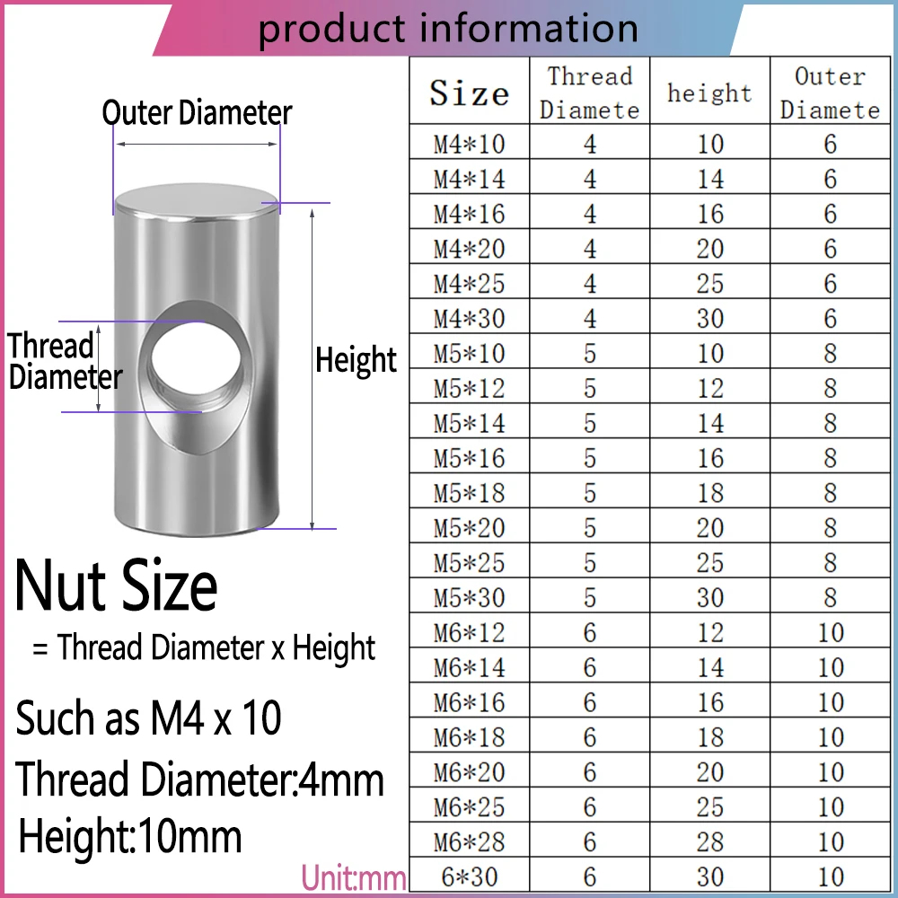 Hole Barrel Nuts | M4-M6 Cylindrical Pin Dowel | Embedded Locking Fasteners for Wood Furniture - Thumbnail 3