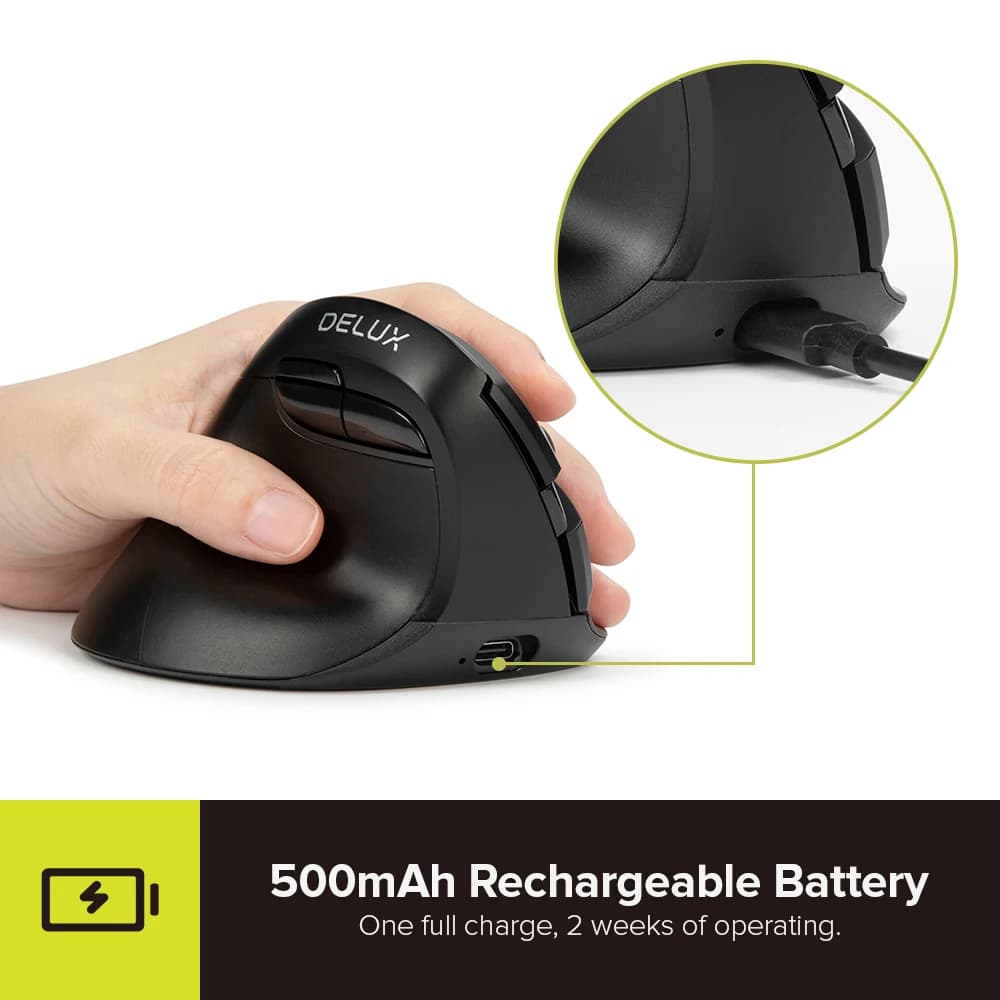 Wireless Vertical Mouse for Small Hands | M618ZD | Silent Click & Rechargeable - Thumbnail 5