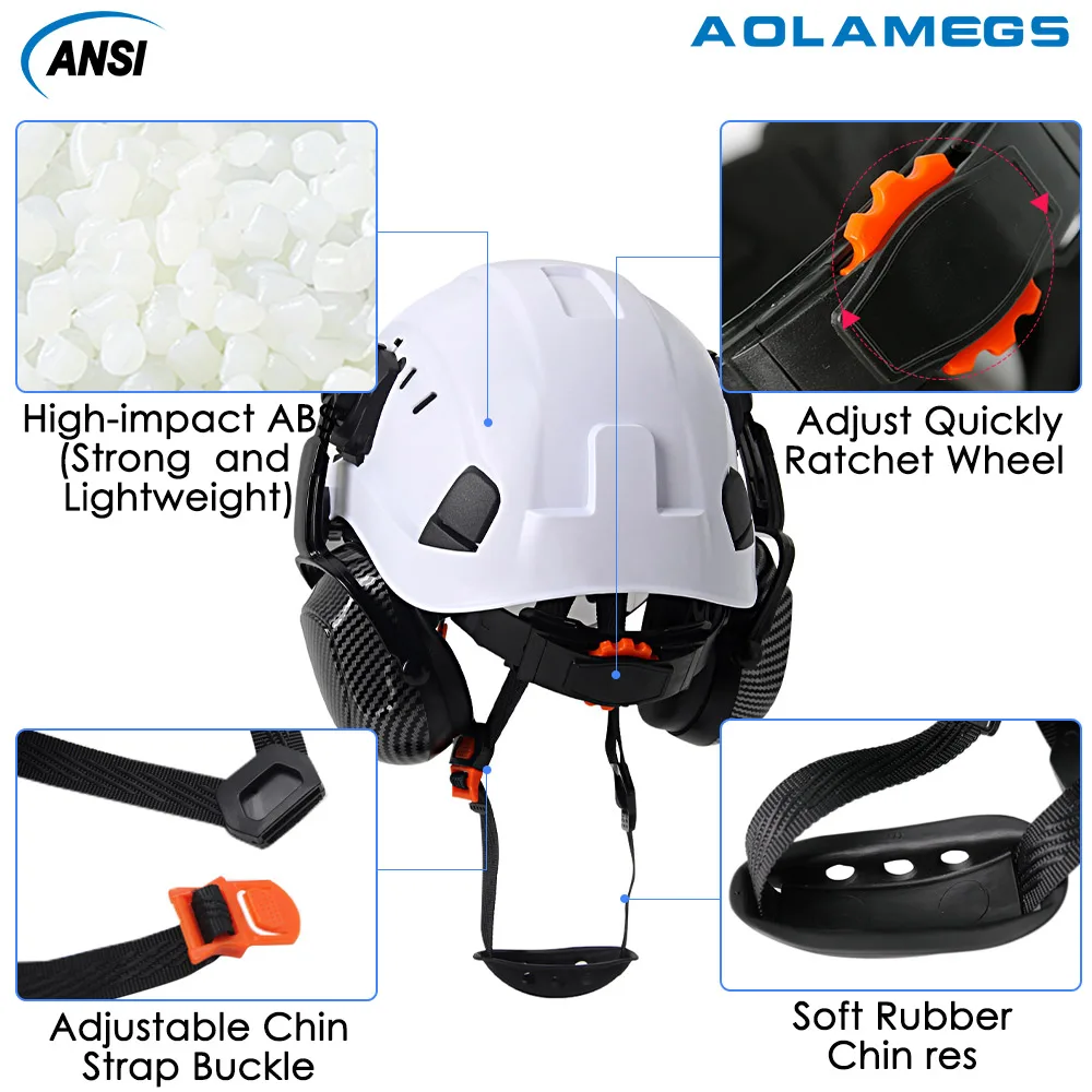Fiber Safety Helmet | Double Goggles & Earmuffs | ANSI Rescue Head Protection - Thumbnail 5