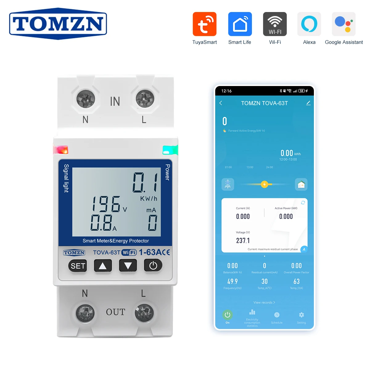 WiFi Circuit Breaker | 63A 220V/110V | Energy Monitor with Leakage & Voltage Protection - Thumbnail 2
