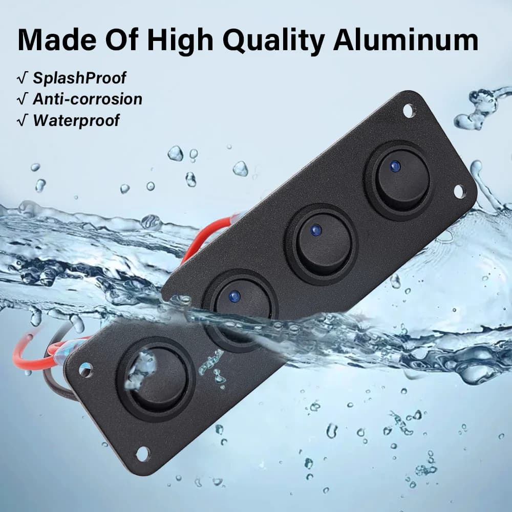 Marine-Grade Rocker Switch Panel | 1-4 Gang Toggle | 12V/USB Power | Blue LED Backlit - Thumbnail 4