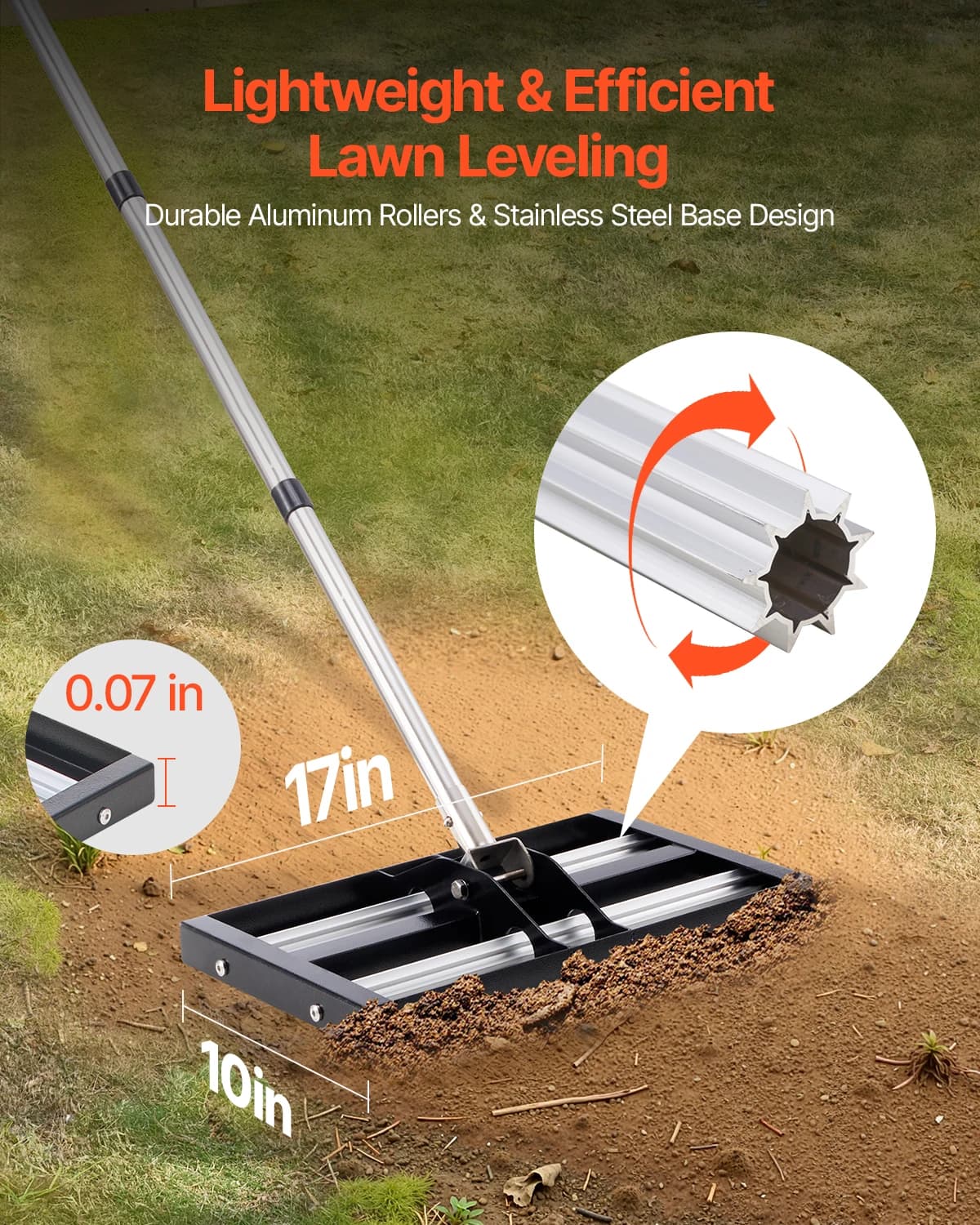 Lawn Leveling Rake with Roller | Adjustable Handle & Effort Saving Design | Yard Leveling Tool - Thumbnail 2