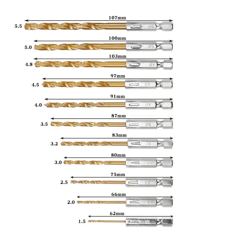 Titanium Drill Bit Set | 13/16Pcs 1.5-6.5mm Hex Shank | High-Speed Steel for Metal & Wood - Thumbnail 3