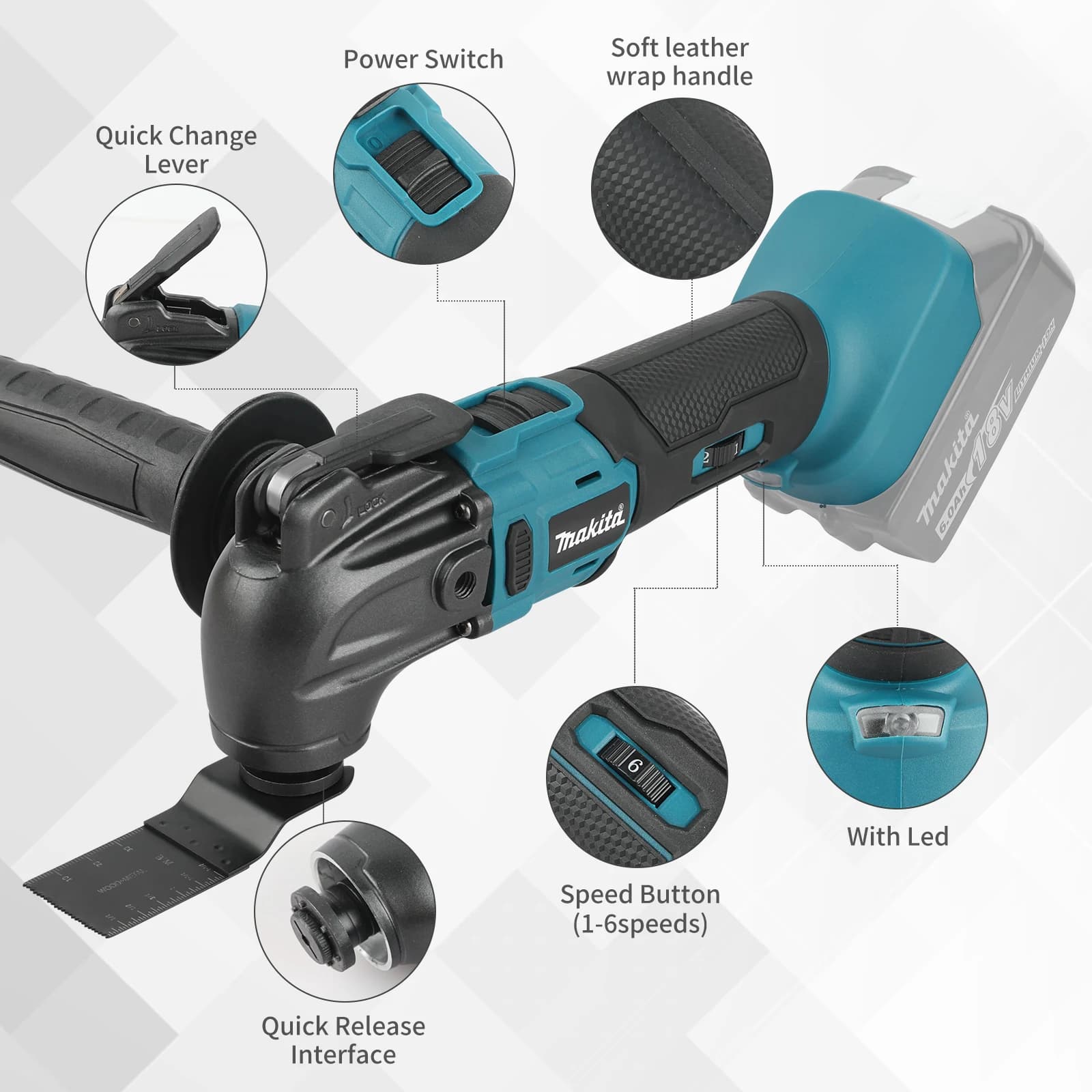 Makita 18V Brushless Oscillating Multi-Tool | Quick-Change System | Professional Renovation & Trimming Kit - Thumbnail 5