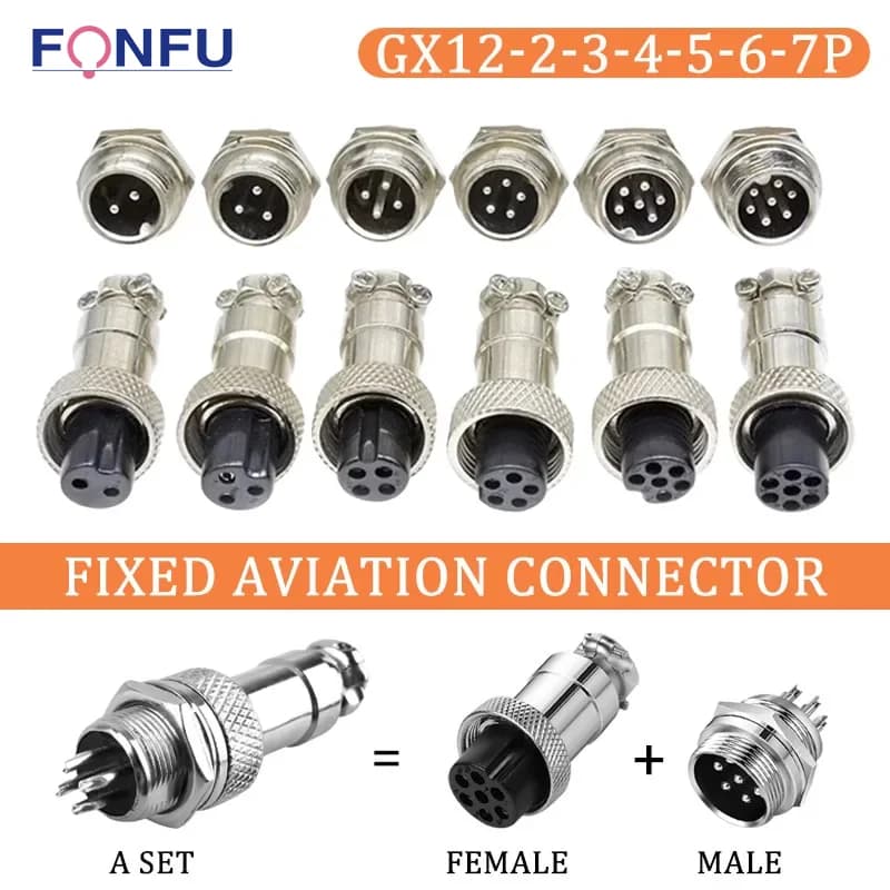 Aviation Connector Set | 5-Piece Panel Mount Kit | 2-7 Pin Male & Female Plugs - Thumbnail 2