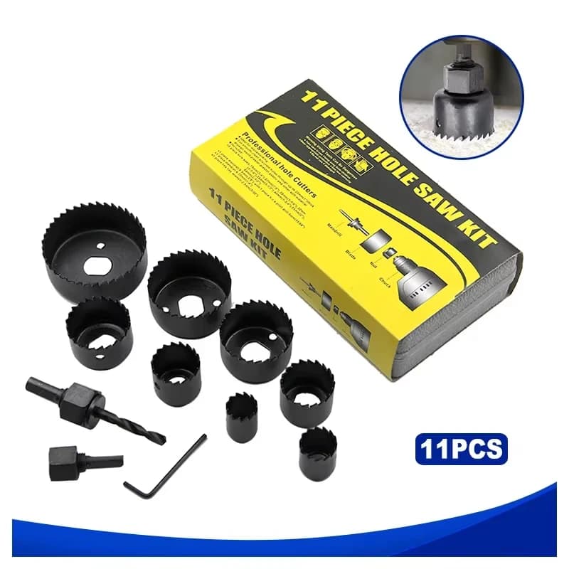 11-Piece Hole Saw Kit | Durable Carbon Steel Cutters for Wood, PVC & Plastic - Thumbnail 2
