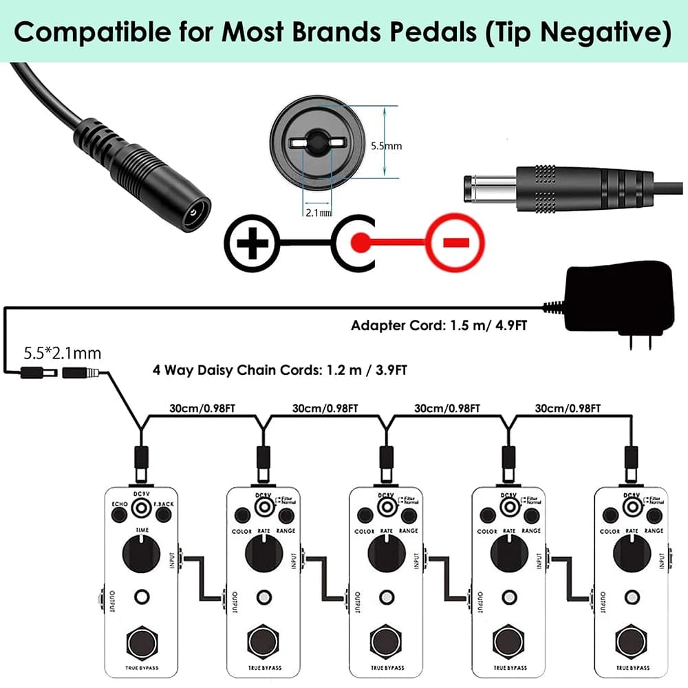 9V DC Guitar Pedal Power Supply | 800mAh Isolated Adapter for Effects Pedalboard - Thumbnail 2