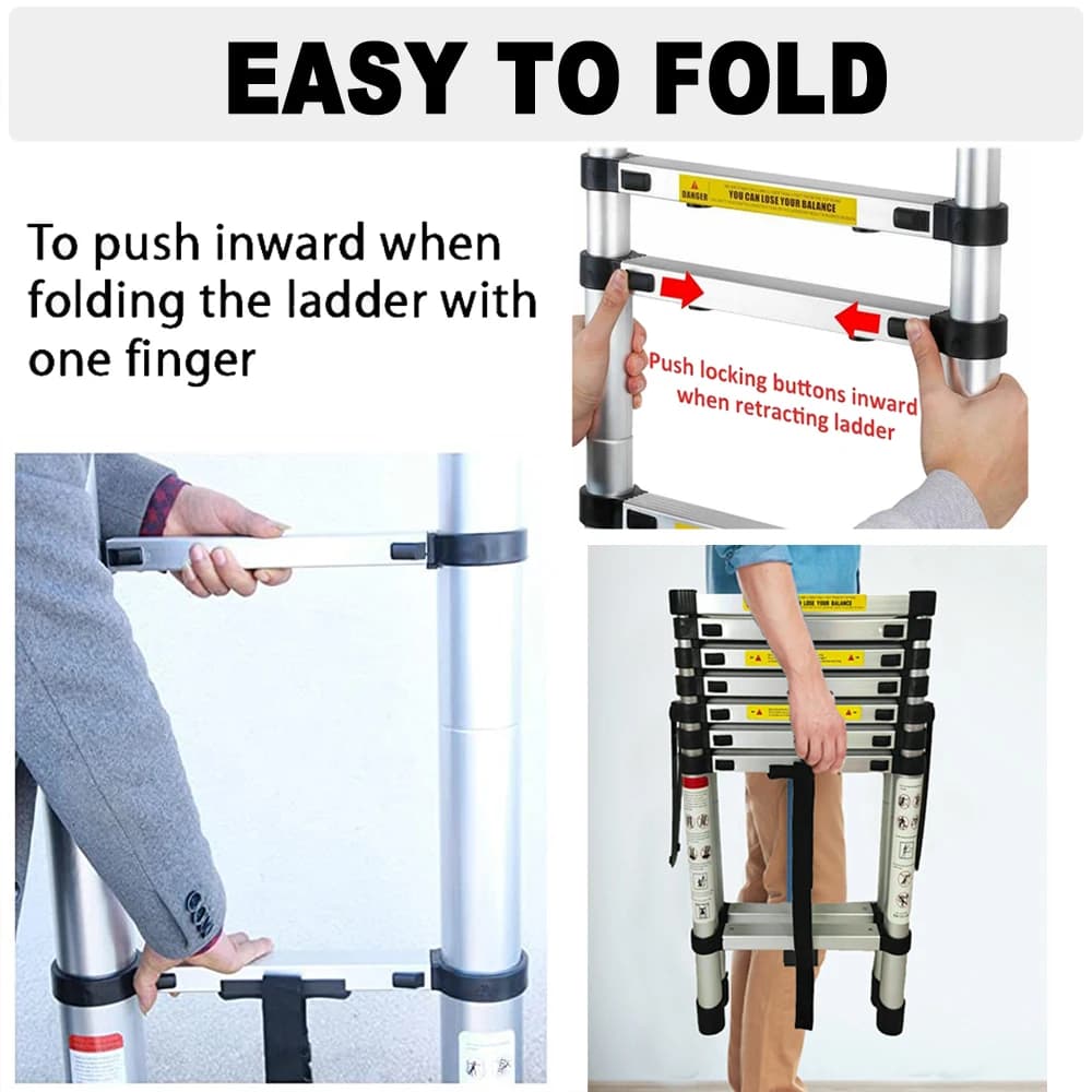 Folding Extension Ladder | 4/5/6 Step Aluminum | 330 LBS EN131 Safety Loft Ladder - Thumbnail 4