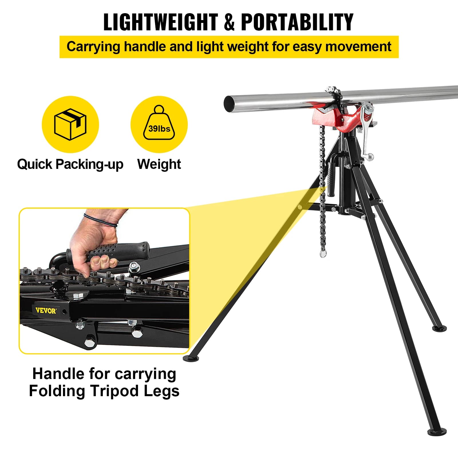 Heavy-Duty Pipe Vise | 1/8 to 5 Capacity | Tri-Stand Bench Mount for Bending & Support - Thumbnail 2