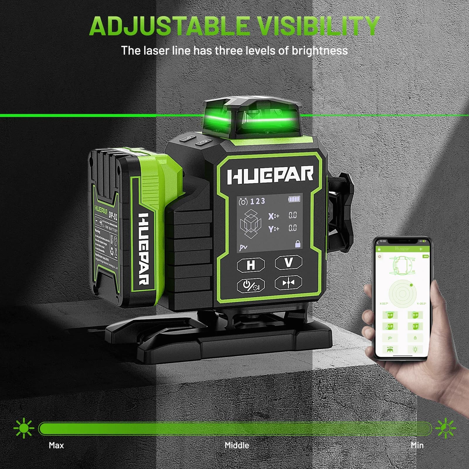 4D 16-Line Green Laser Level | Bluetooth Connectivity & Electric Rotating Base | Large LCD Screen - Thumbnail 5