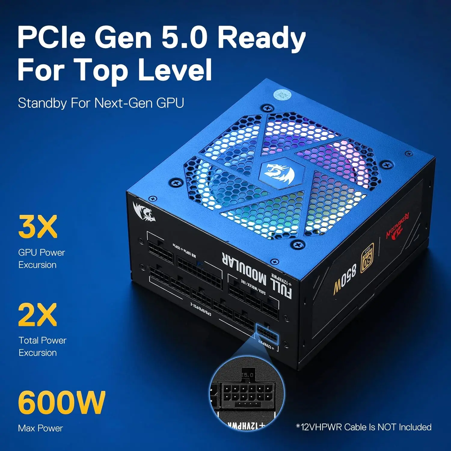 850W ATX 3.0 Power Supply | 80 Plus Gold Certified | Fully Modular & Compact 160mm Design - Thumbnail 3