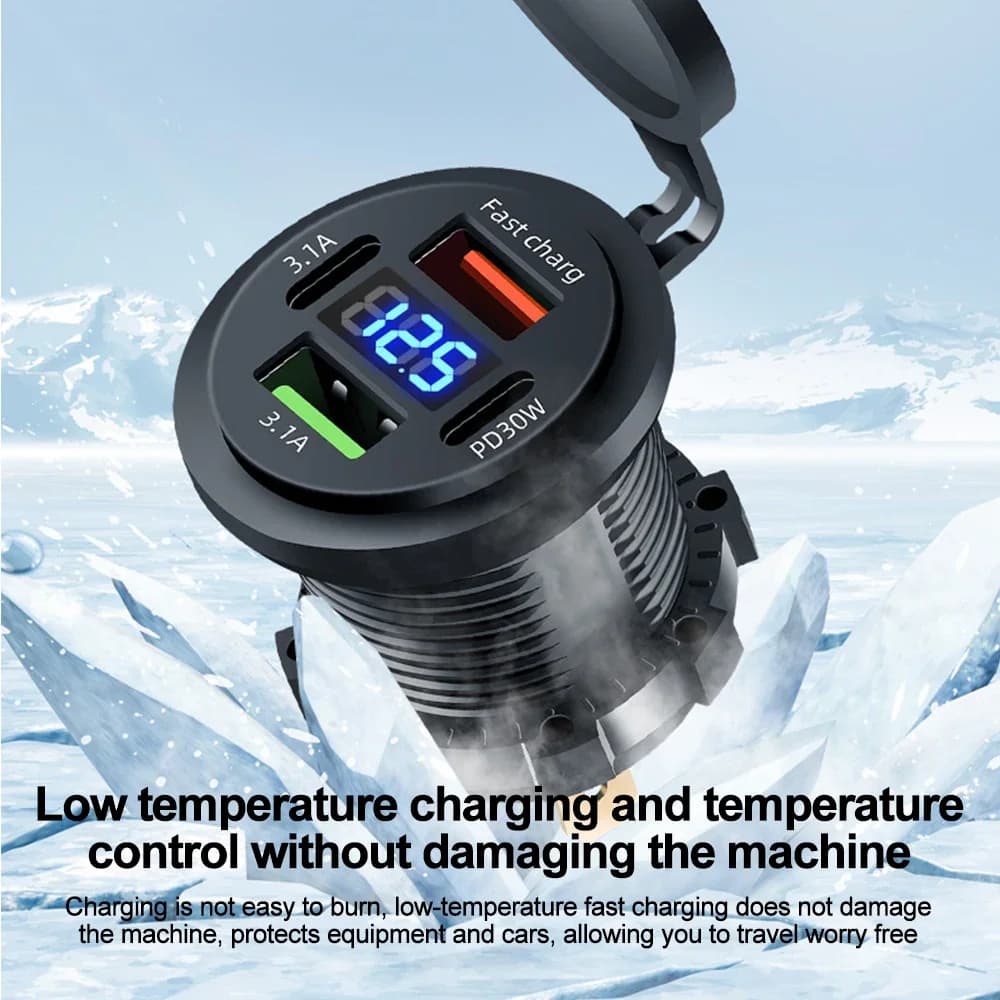 83W Car Charger Outlet | PD30W Dual USB-C & USB-A | Voltmeter for 12V-24V Vehicles - Thumbnail 6