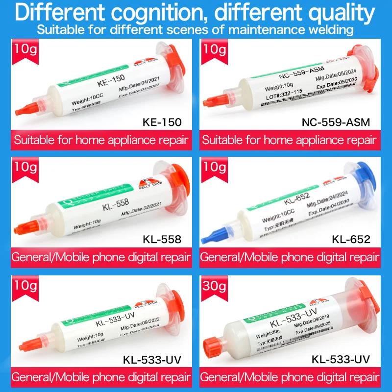 Flux 100% Original KELLYSHUN PCB Soldering Flux 10ml Needle Tube Welding Flux No-Clean Soldering Paste NC 559 558 652 Solder - Thumbnail 3
