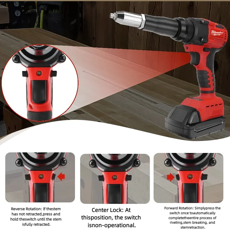 Milwaukee Brushless Cordless Rivet Gun | 4.8MM Automatic Riveter with LED Light | 18V Battery Tool - Thumbnail 5