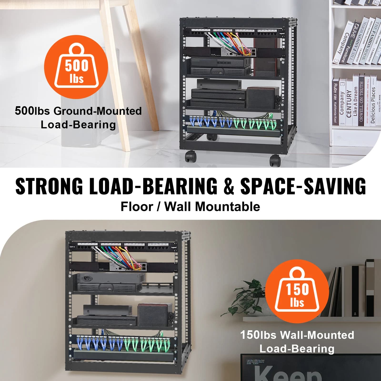 SucceBuy Open Frame Server Rack 12U/15U/20U Floor Standing or Wall Mounted with Adjustable Depth for Microdata Center Office Use - Thumbnail 4