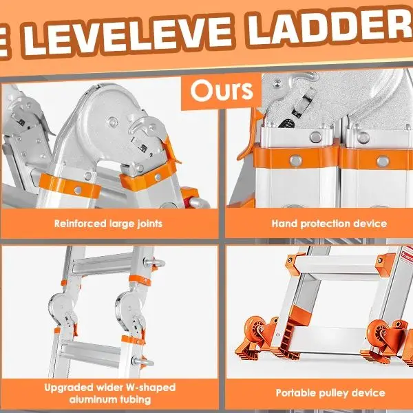 17FT Telescoping A-Frame Ladder | Multi-Position with Stabilizer Bar & Wheels | 330 lbs Security Load - Thumbnail 4