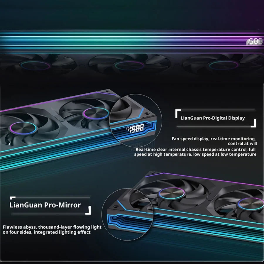 Pro-360 ARGB PC Cooling Fan | Digital Display | Modular Stackable Design | 120mm/240mm/360mm - Thumbnail 2