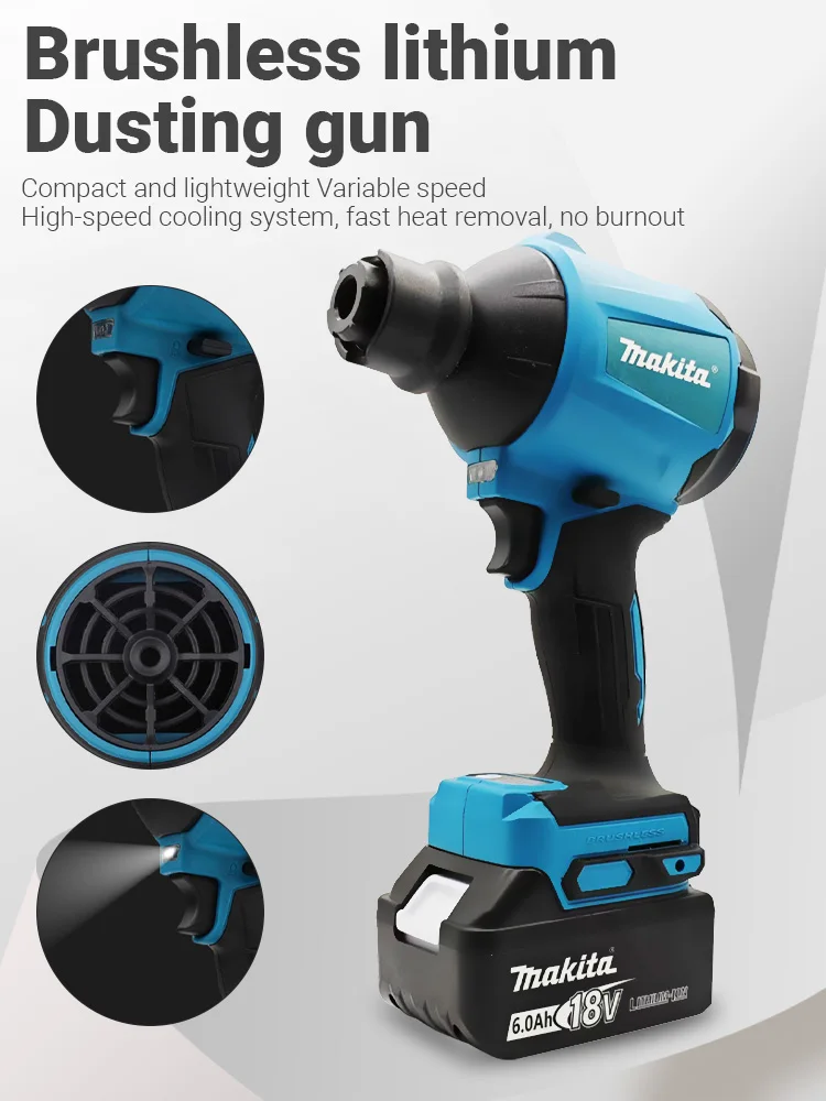 Makita DAS180 Cordless Air Blower | 18V Brushless Motor | Professional Dust Removal & Inflator Tool - Thumbnail 6