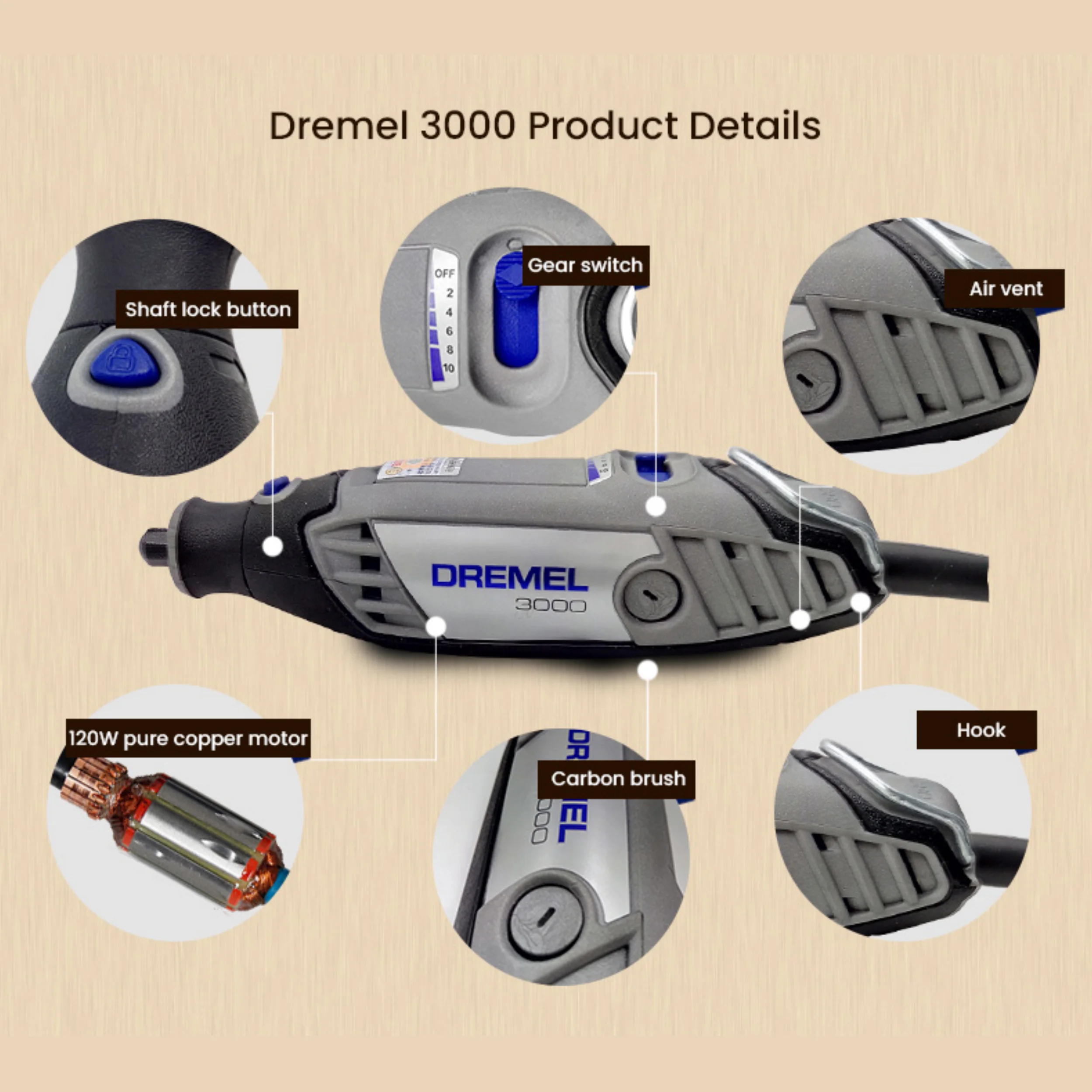 Bosch Dremel 3000 N-10 Grinder Set | Small Electric Polisher | Jade Carving & Straight Grinding Tool - Thumbnail 2