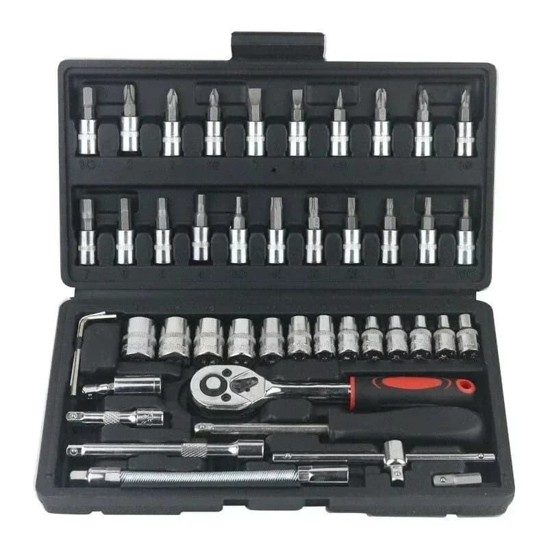 46-Piece Professional Socket Set | Ratchet Wrench & Pawl Spanner Kit | Heavy-Duty Car Repair Tools - Thumbnail 4
