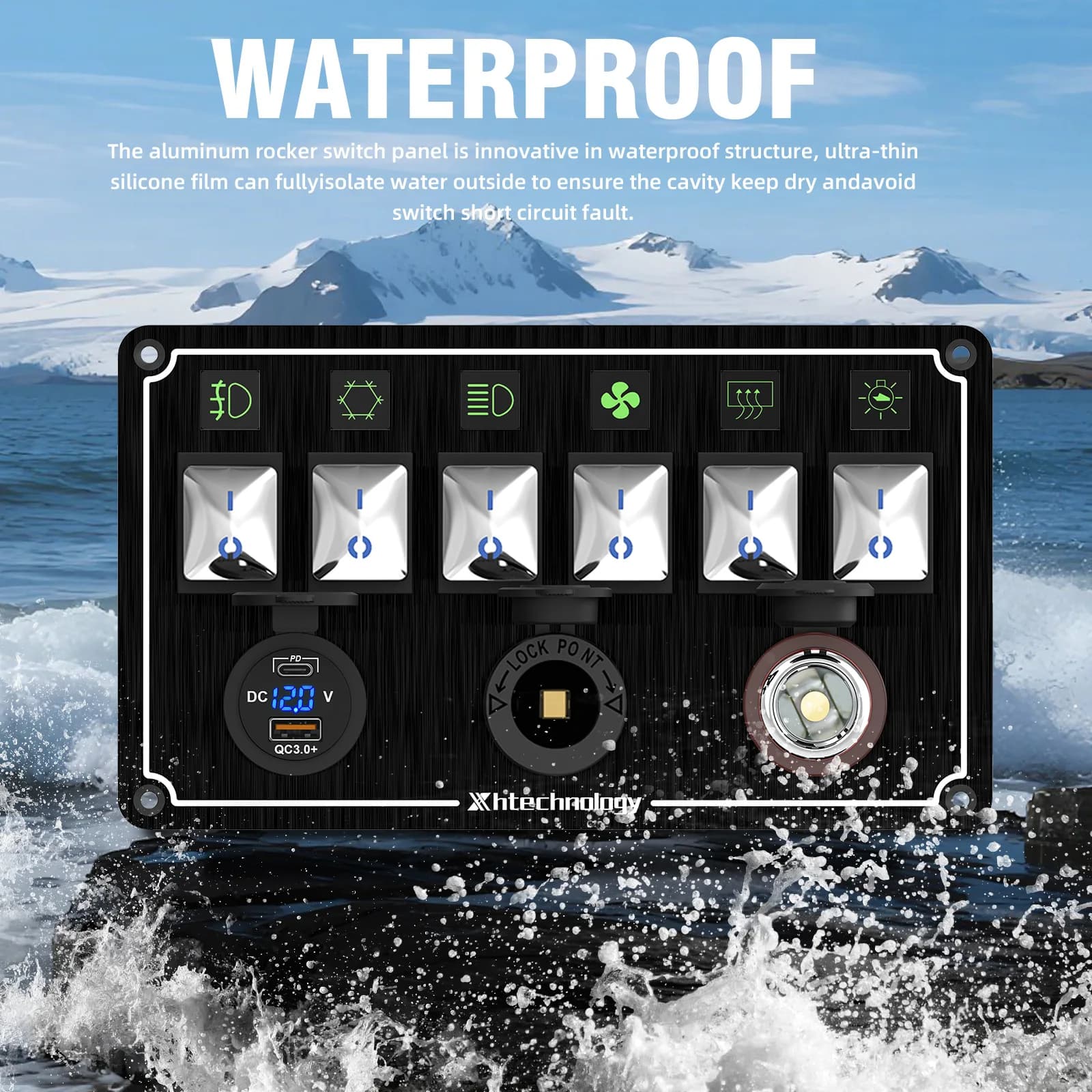 Marine-Grade Rocker Switch Panel | 4-6 Gang Waterproof 12V | LED Illuminated for Boats, RVs & Vehicles - Thumbnail 2